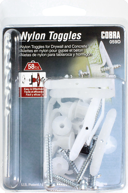 1/4" NYLON TOGGLE LG+SCRW+DRILL