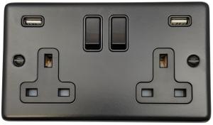 2 GANG USB DOUBLE SOCKET BLK