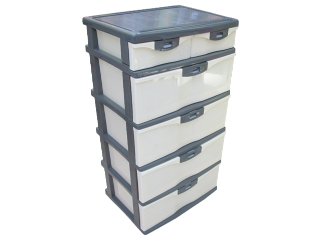 5 TIER WIDE KD CABINET WHT/GREY