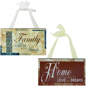 DECOR WOOD SIGN W/RIBBON