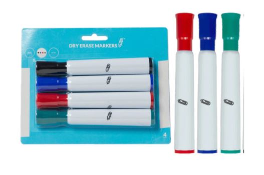 DRY ERASE MRKRS ASST 4PK