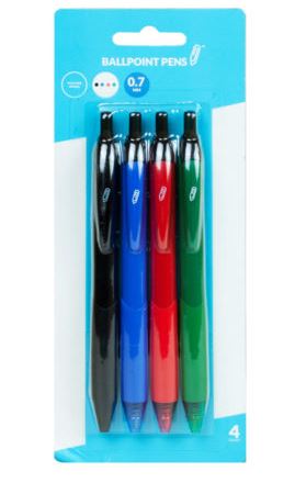 0.7MM 4PK BALLPOINT PEN ASST