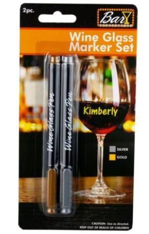 2PC WINE GLASS PEN SLVR & GOLD