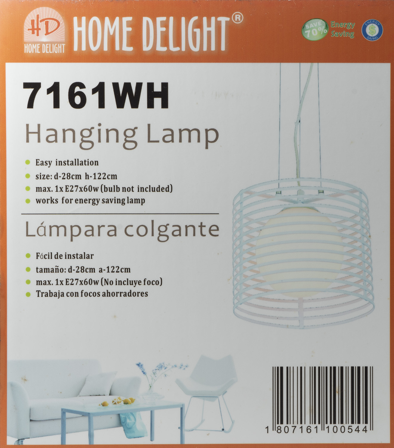 HANGING LAMP 1XE27-60W MATT WH