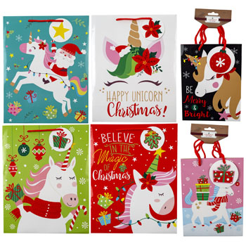 XMAS GIFT BAG UNICORN ASST