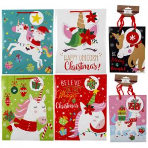 XMAS GIFT BAG UNICORN ASST