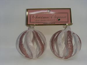 2PK ROSE/SILVER GLITTER ORNAMENT