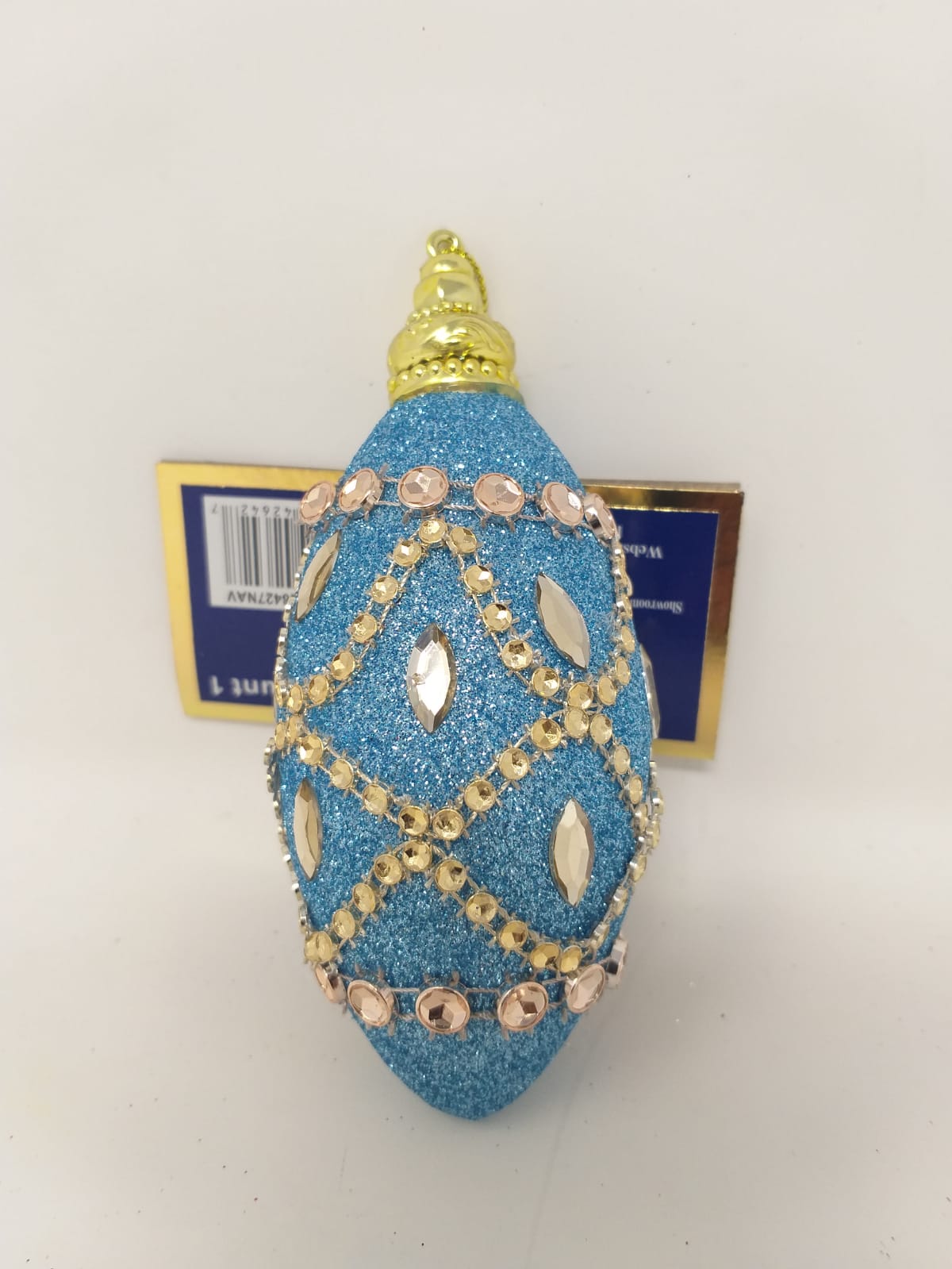 BLUE TREE ORNAMENT W/ GOLD GEM