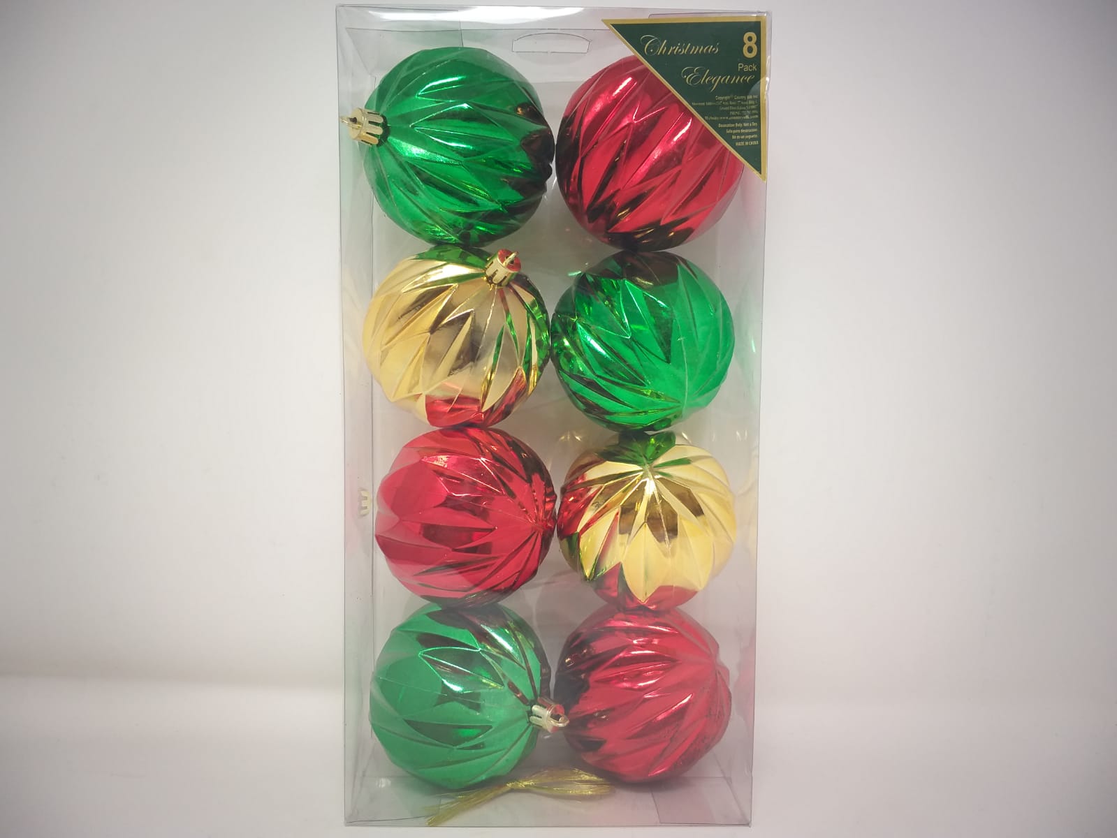 8PK DIAMOND SHAPE BALL GOLD /RED