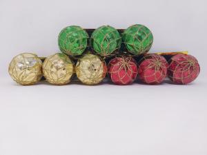 3PK GOLD/GREEN BALL ORNAMENT