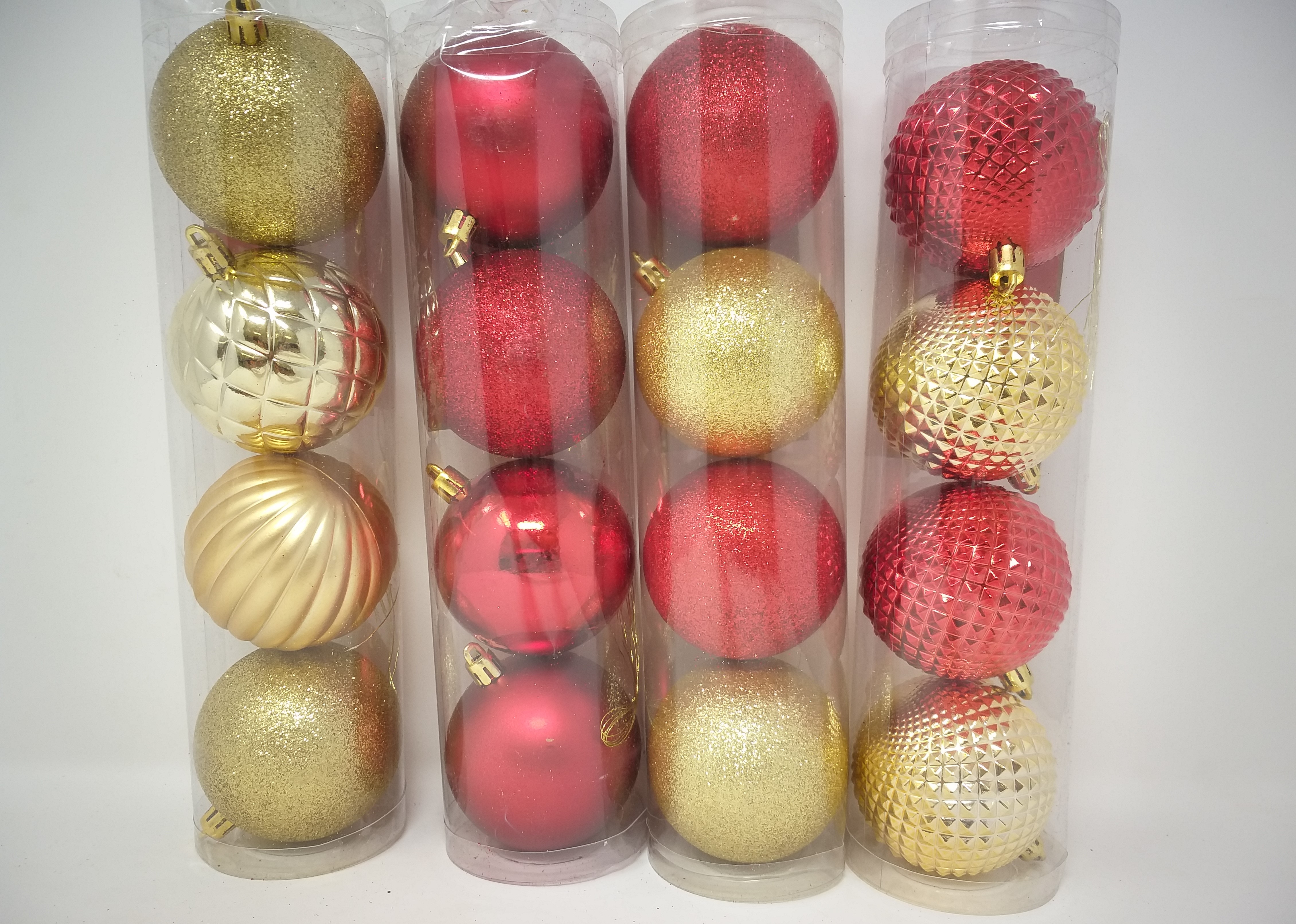 4pkt BALL ORNAMENT RED/GOLD