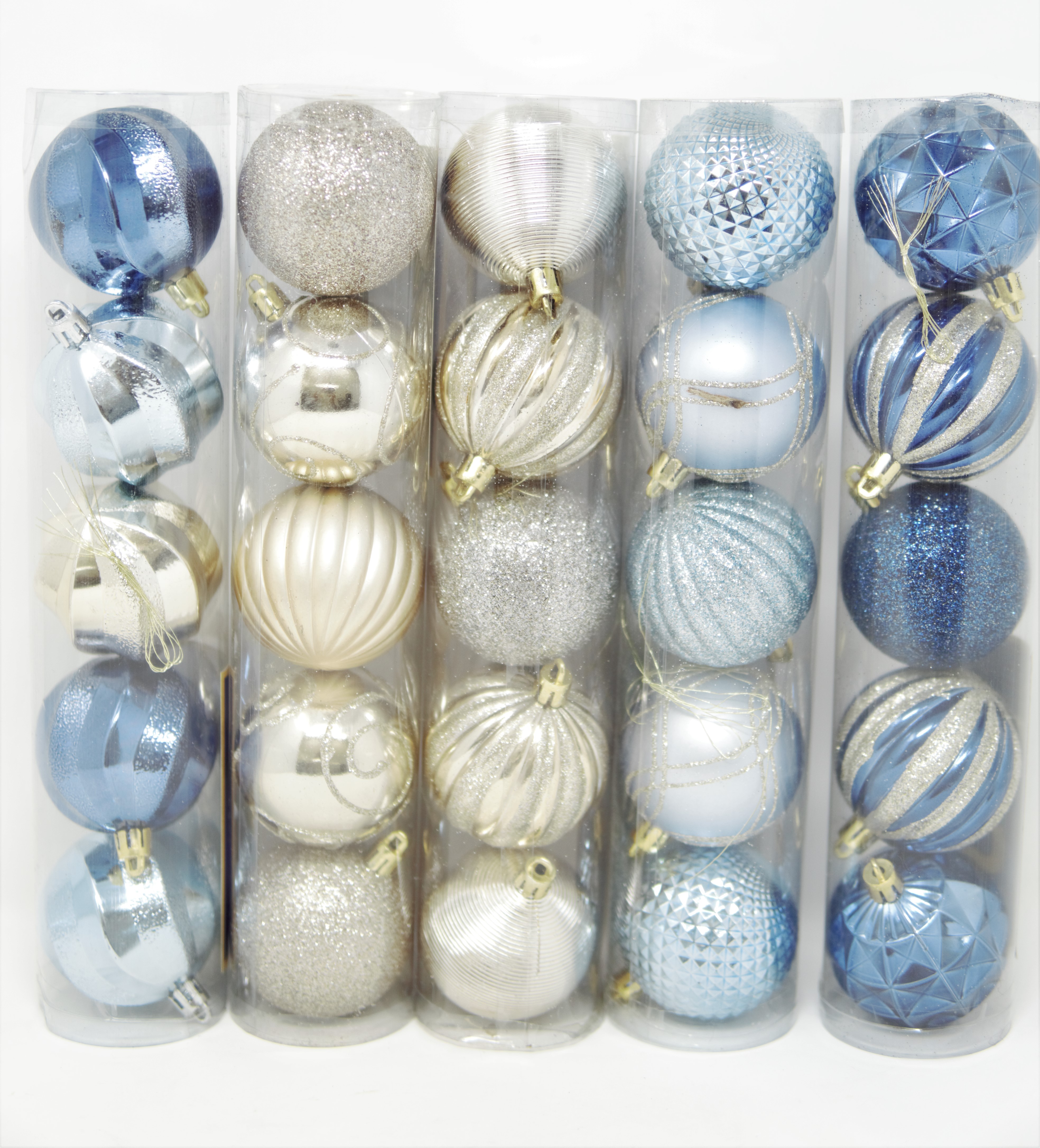 5PK BLUE GLITTER BALL ORNAMENT