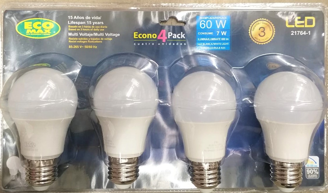 7W LED BULB A55 E27 6500K 4PAC