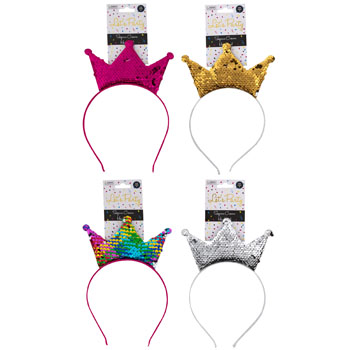 HEADBAND SEQUIN CROWN ASST