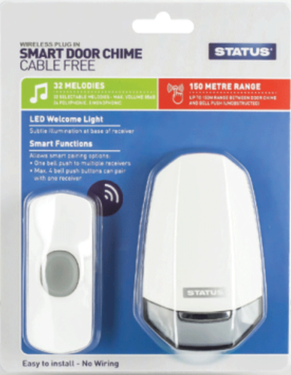 WHITE CABLE FREE DOOR CHIME