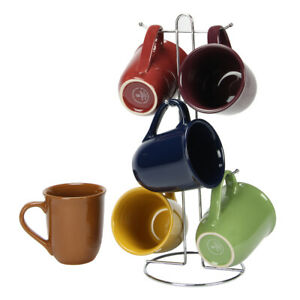 7PCS MUG SET W/METAL RACK