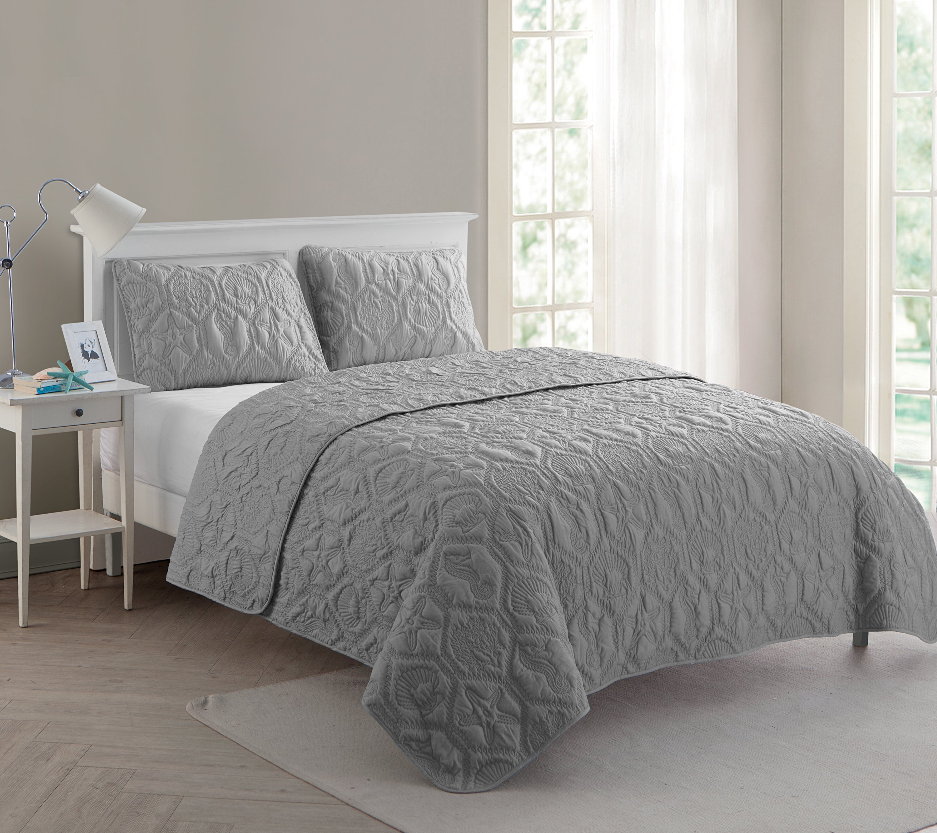 Shore 3PC Quilt Set-Gray