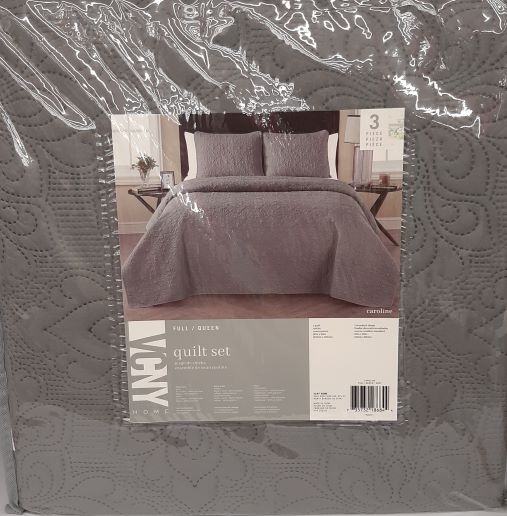 3PC Emb Quilt Set Full/Qun Grey