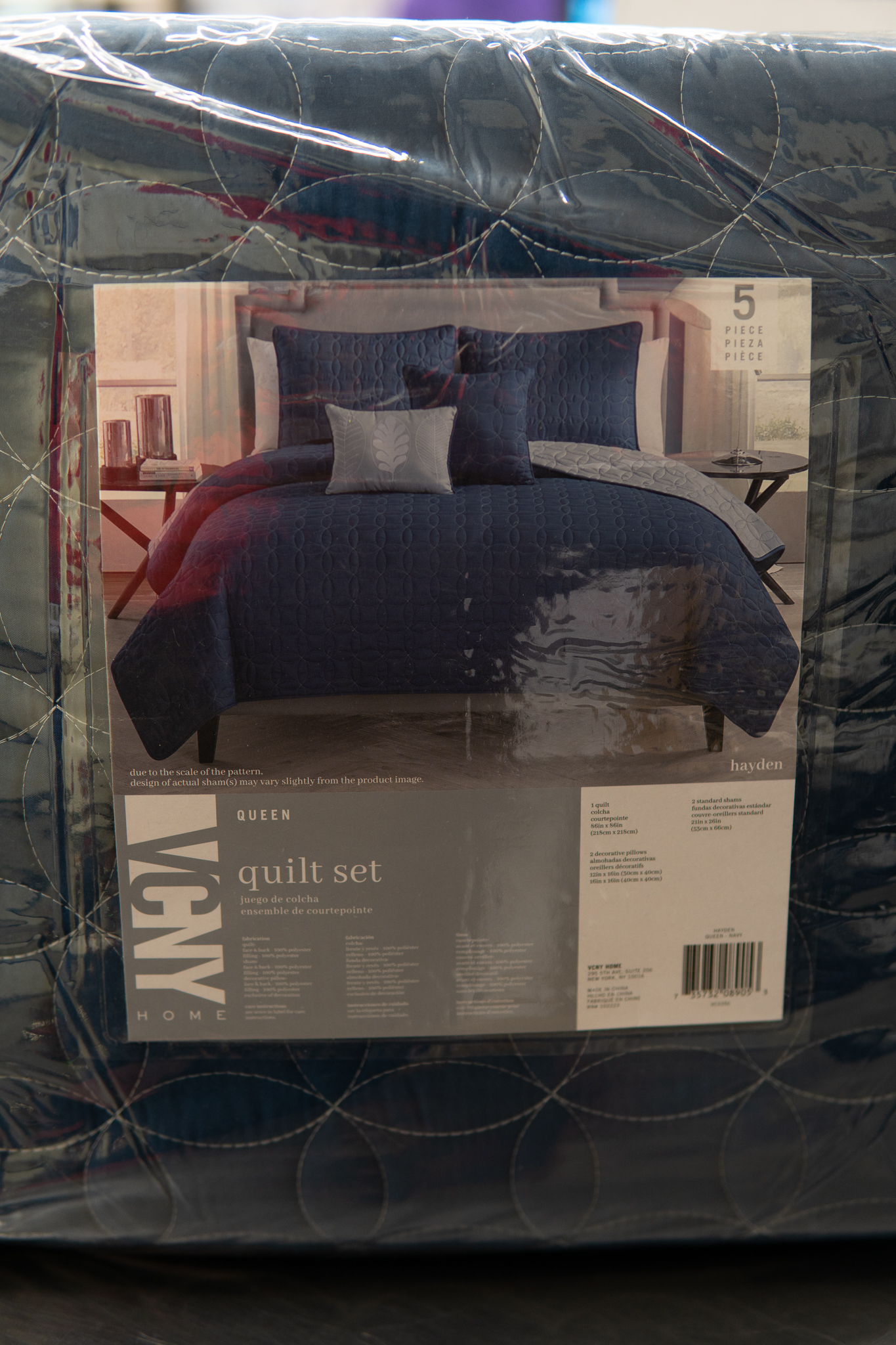 5PC QUILT SET QUN NAVY/GREY