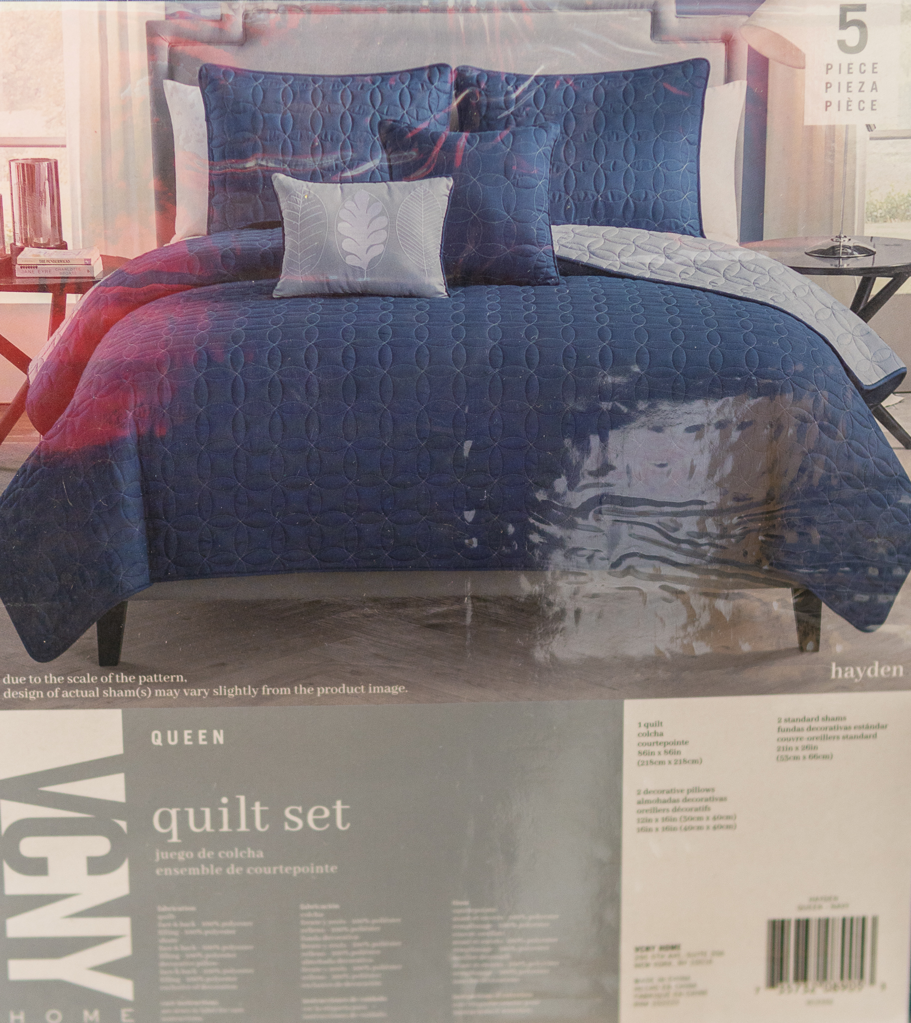 KAYLA 5PC QUILT SET - BLUE/CORAL