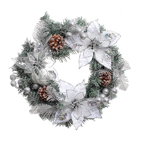 46CM WREATH SILVER/WHITE .