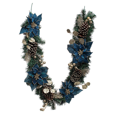 180CM GARLAND BLUE/GOLD .