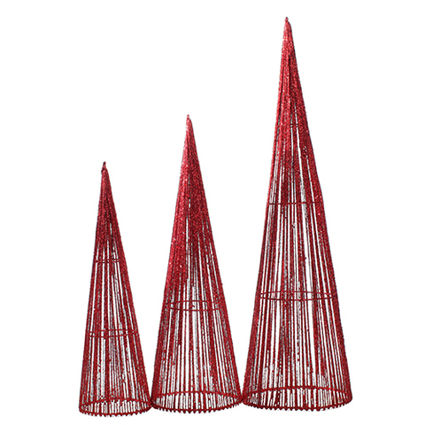 XMAS CONE TREE RED 17CM