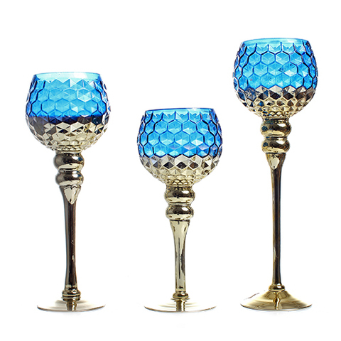3 PKT BLUE CANDLE HOLDER