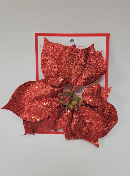 CLIP ON GLITTERED POINSETTIA