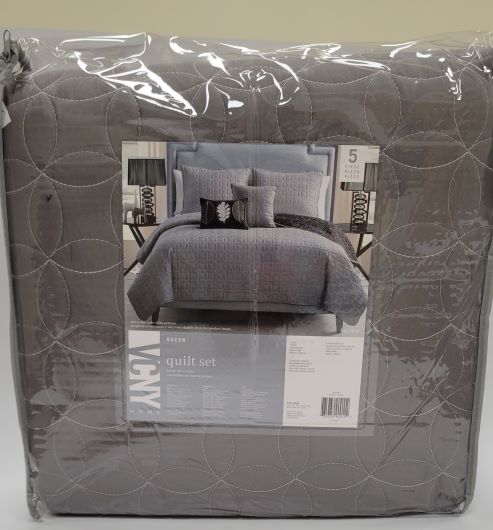 5PC QUILT SET QUEEN Black/Grey