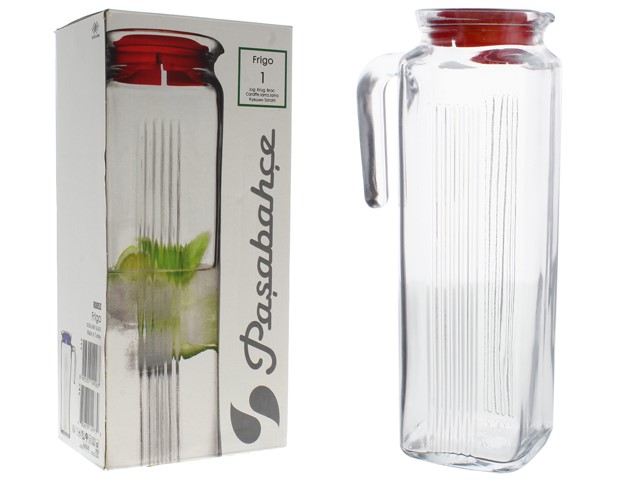 CLEAR GLASS JUG W/RED LID