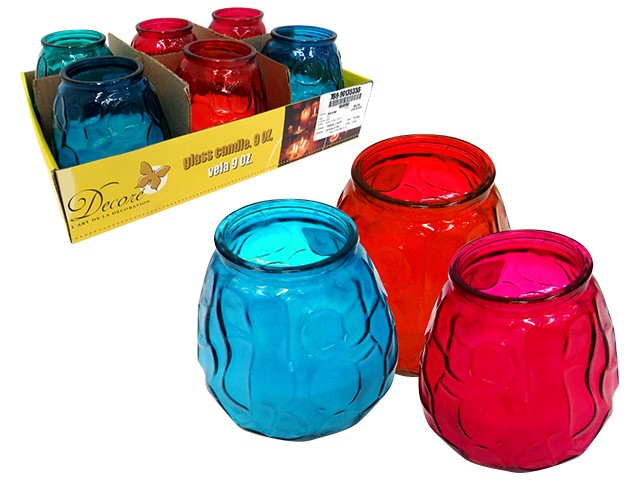 9OZ GLASS CANDLE ASST COLORS