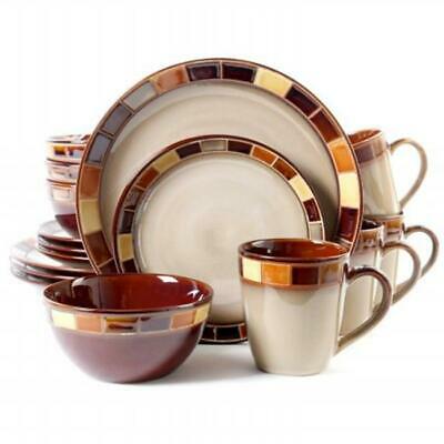 DINNERWARE CREAM/BRN 16PC SET