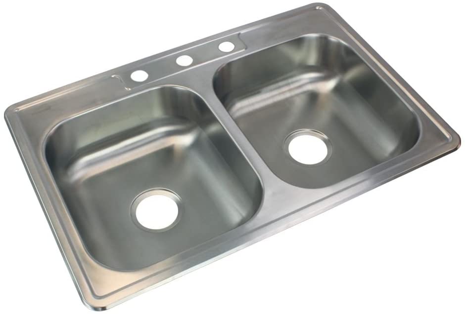 SS SINK 33X22X8X0.8 DBL 3 HOLE