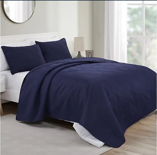 HEXA F/QUEEN QUILT NAVY 3PC SET