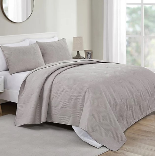 HEXA F/QUEEN QUILT TAUPE 3PC SET