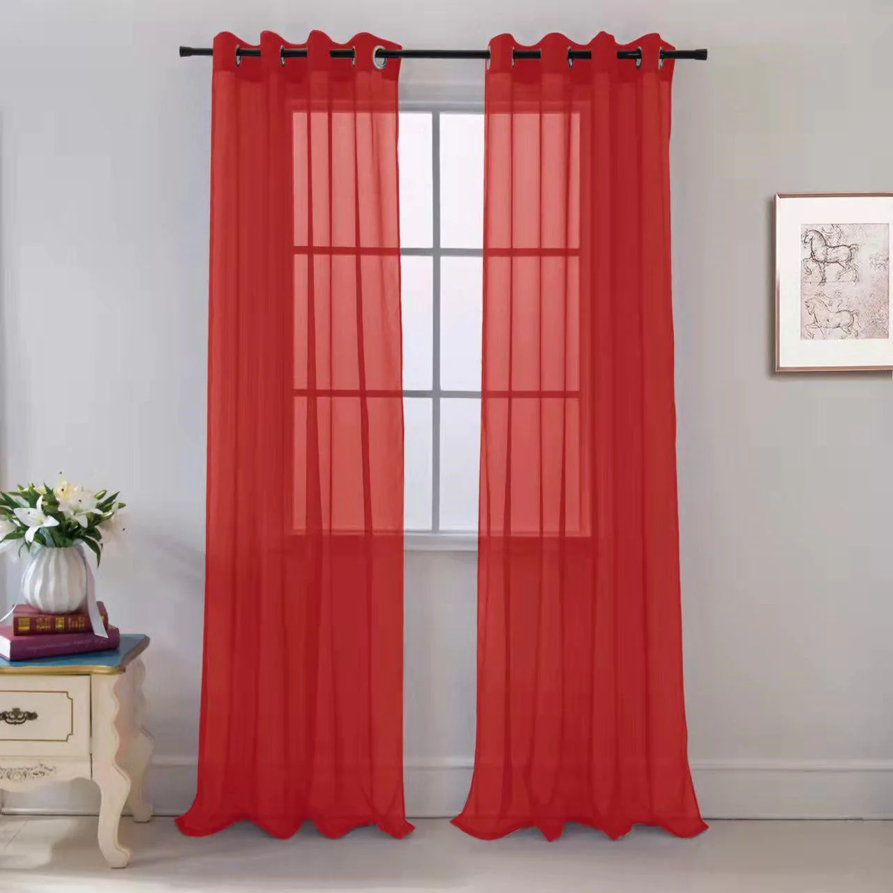 54"X84" RED SHEER CURTAIN