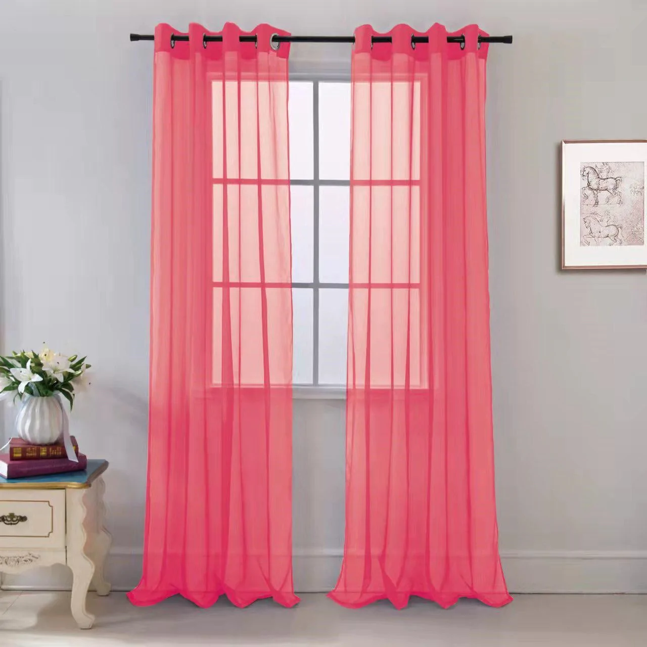 54"X84 BRIGHT ROSE SHEER CURTAIN