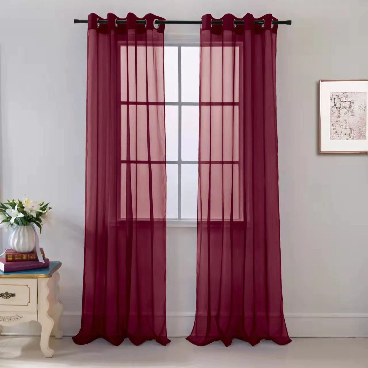 54"X84" BURGUNDY SHEER CURTAIN