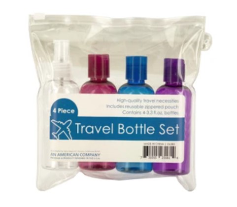 TRAVEL BOTTLE SET IN ZIP POUCH