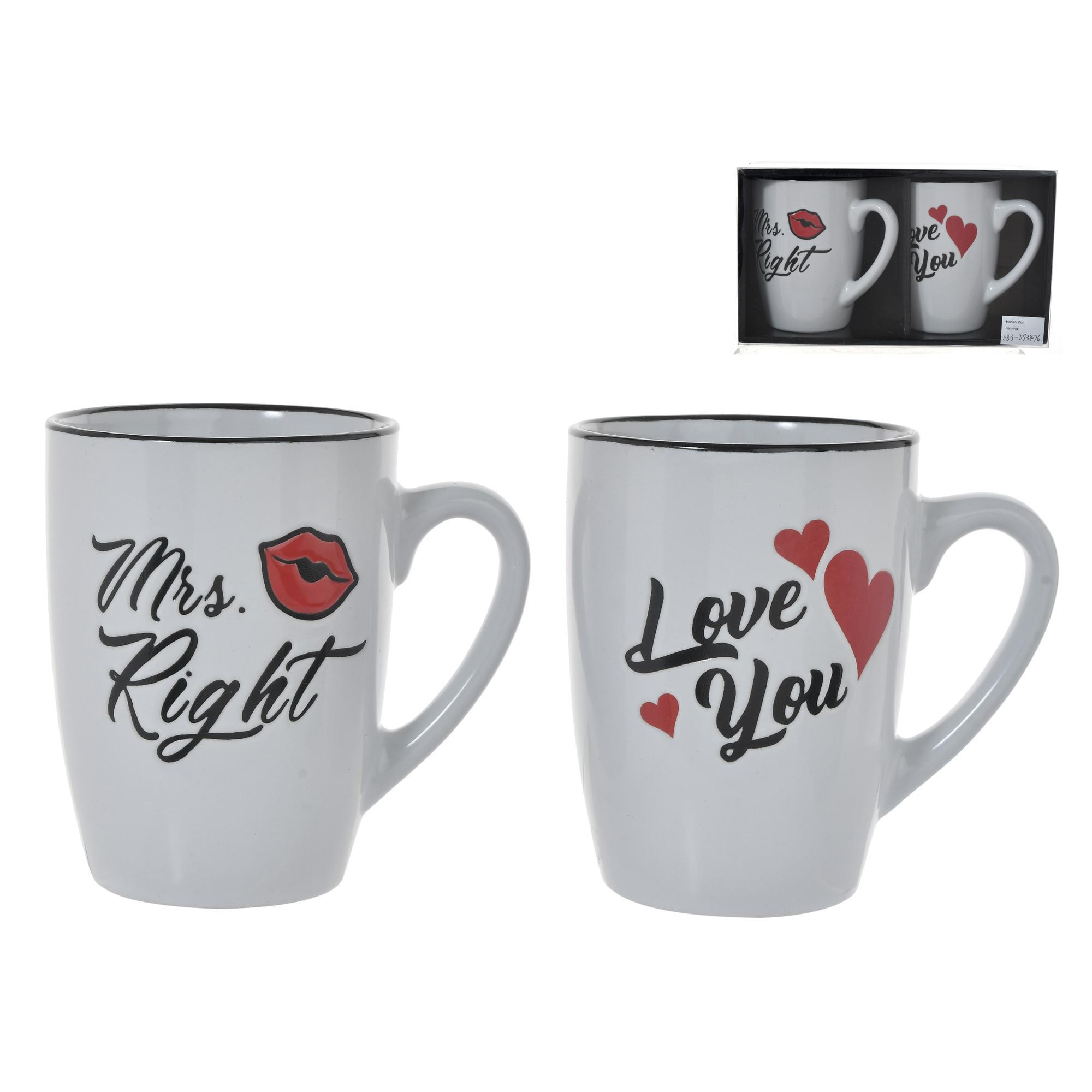 2PC WHT MUG W/DSGN