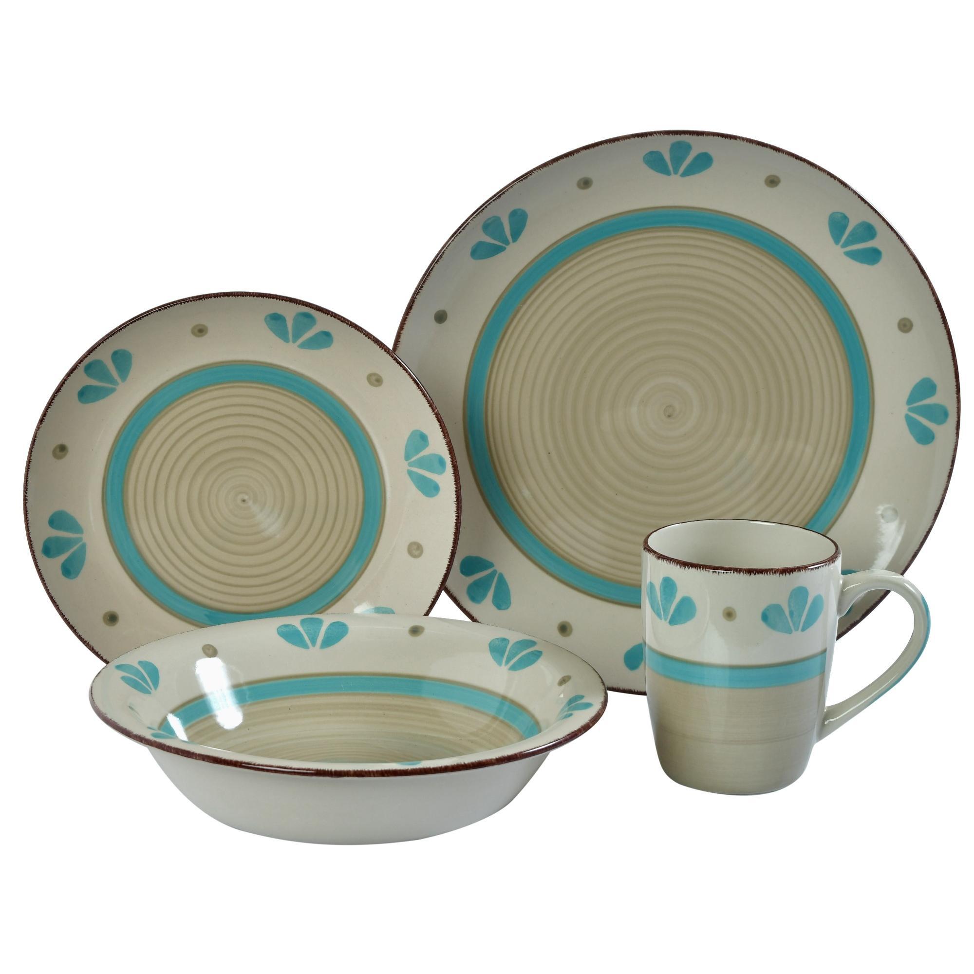 16PCS GRN/TAN DINNER SET