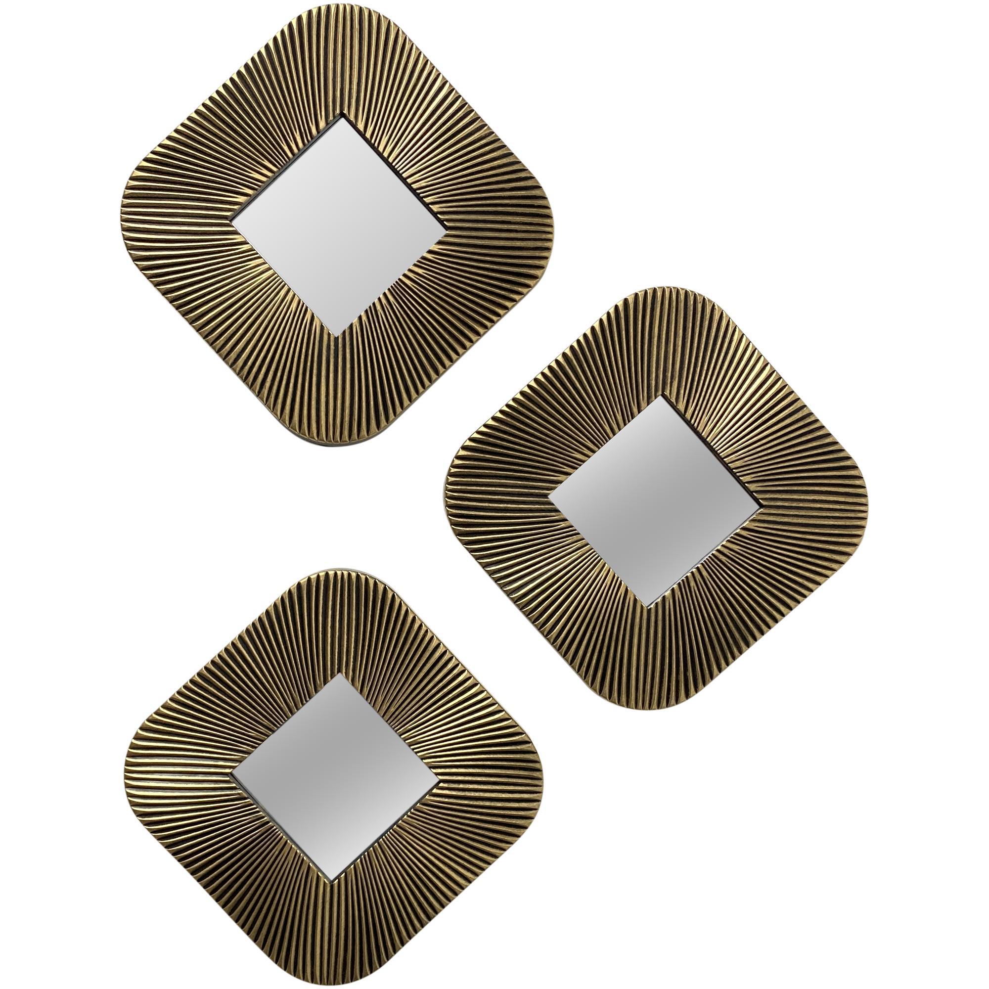 3PC BRWN DIAMND DECOR MIRROR