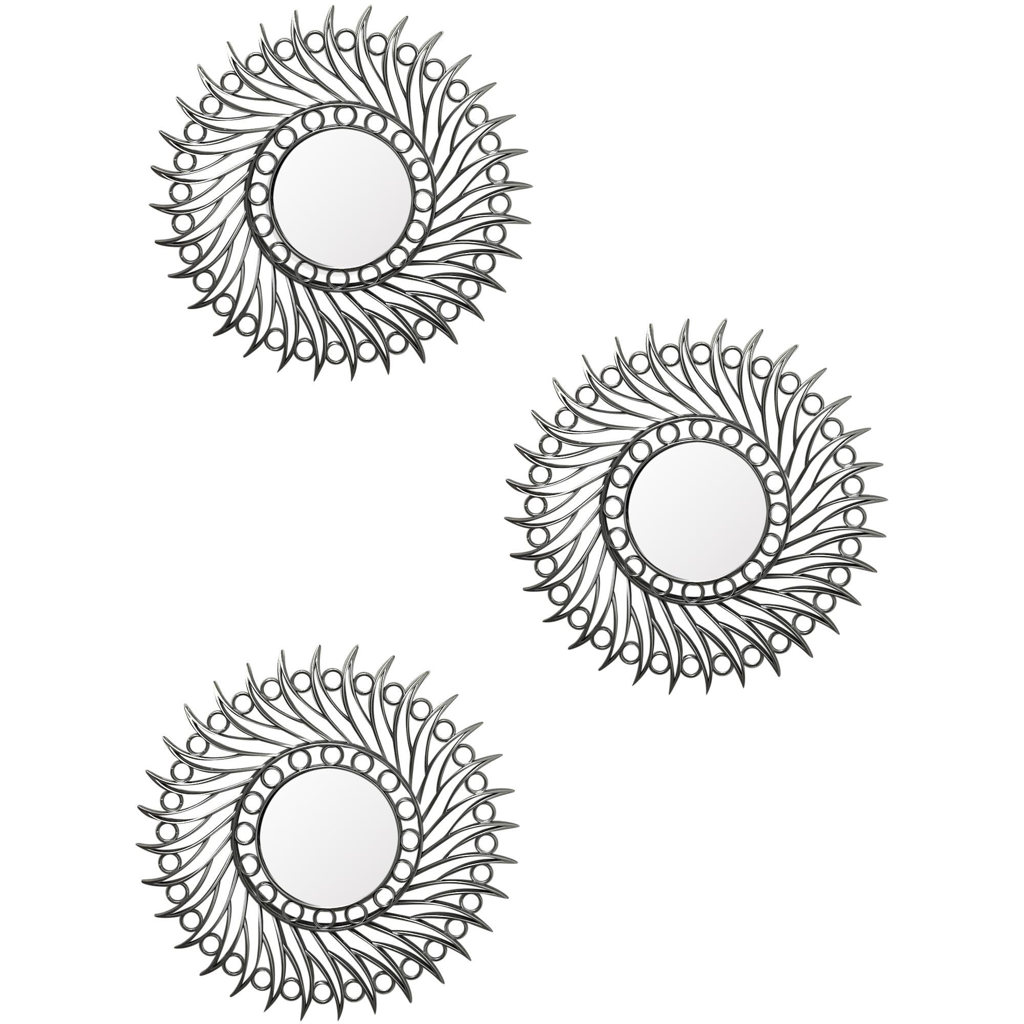 3PC SILVR FLWR DECOR MIRROR