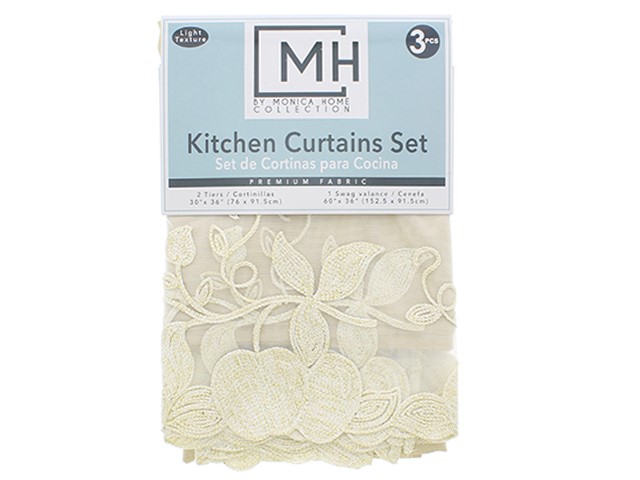 BEIGE KITCHEN CURTAIN SET-APPLE