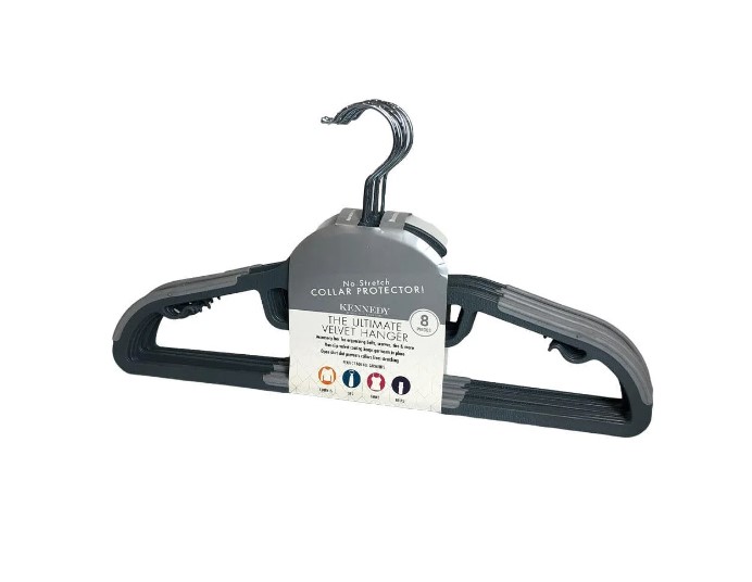 8PC GREY PLASTIC HANGER W/STRIPE