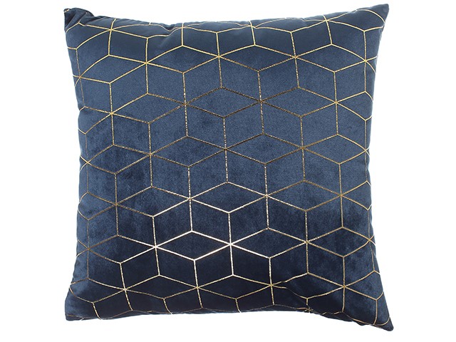 BLUE/GOLD CUSHION 45X45CM