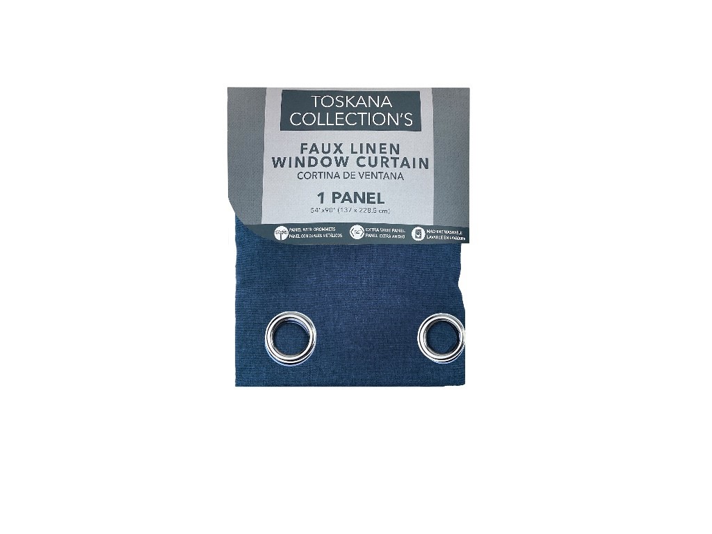 NAVY FAUX LINEN CURTAIN