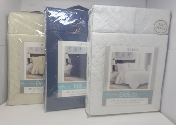 BELLA SOLID QUILT QUEEN 3PC