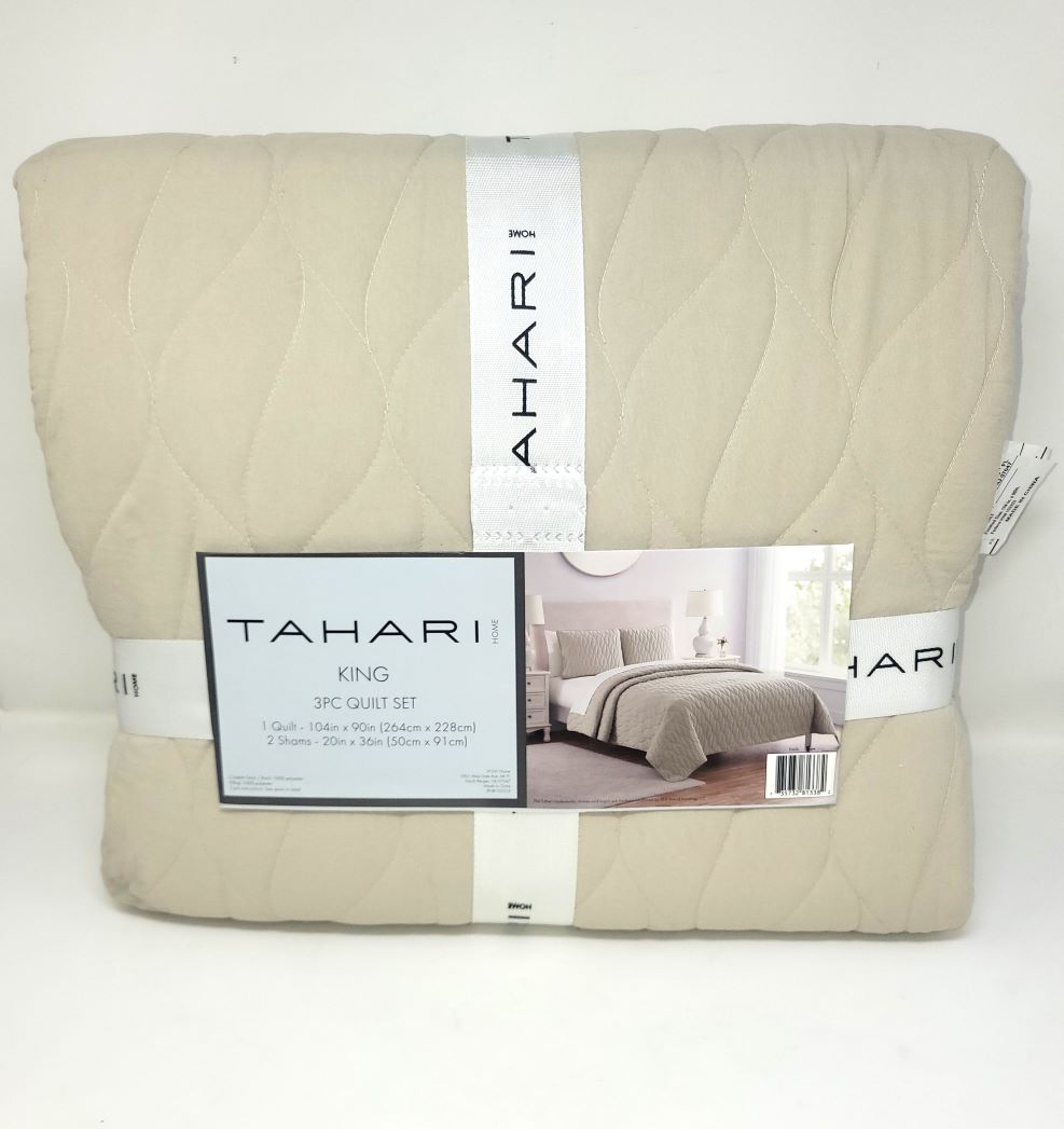 3PC SOLID QUILT KING -TAUPE